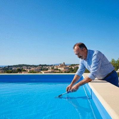 Expert inspecting pool liner for wear and tear