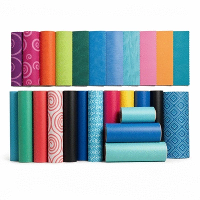 Various types of swimming pool liners in different colors and patterns