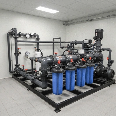 Close-up of a clean and well-maintained pool filtration system