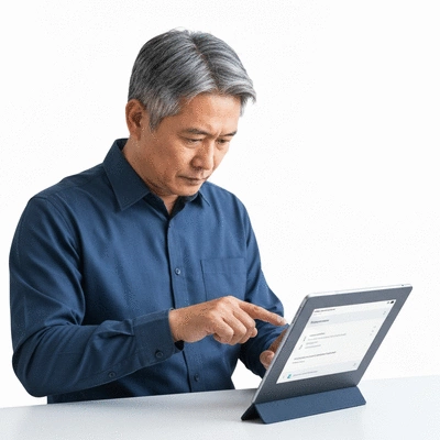 Person using a tablet to access online government services for construction permits