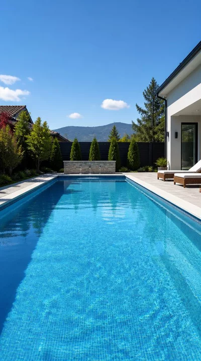 Modern renovated swimming pool with clear blue water and clean deck