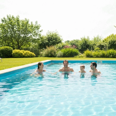 Famille profitant d'une piscine écologique propre et saine