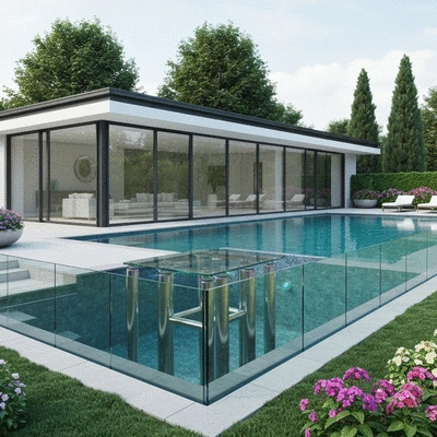 Système de récupération d'eau de pluie pour piscine, avec réservoir et tuyaux